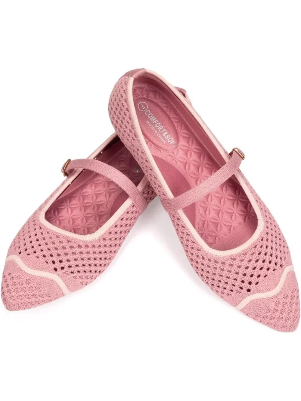 Women's Pink Mesh Ballet Flats Comfy Washable Flexible Breathable Casual